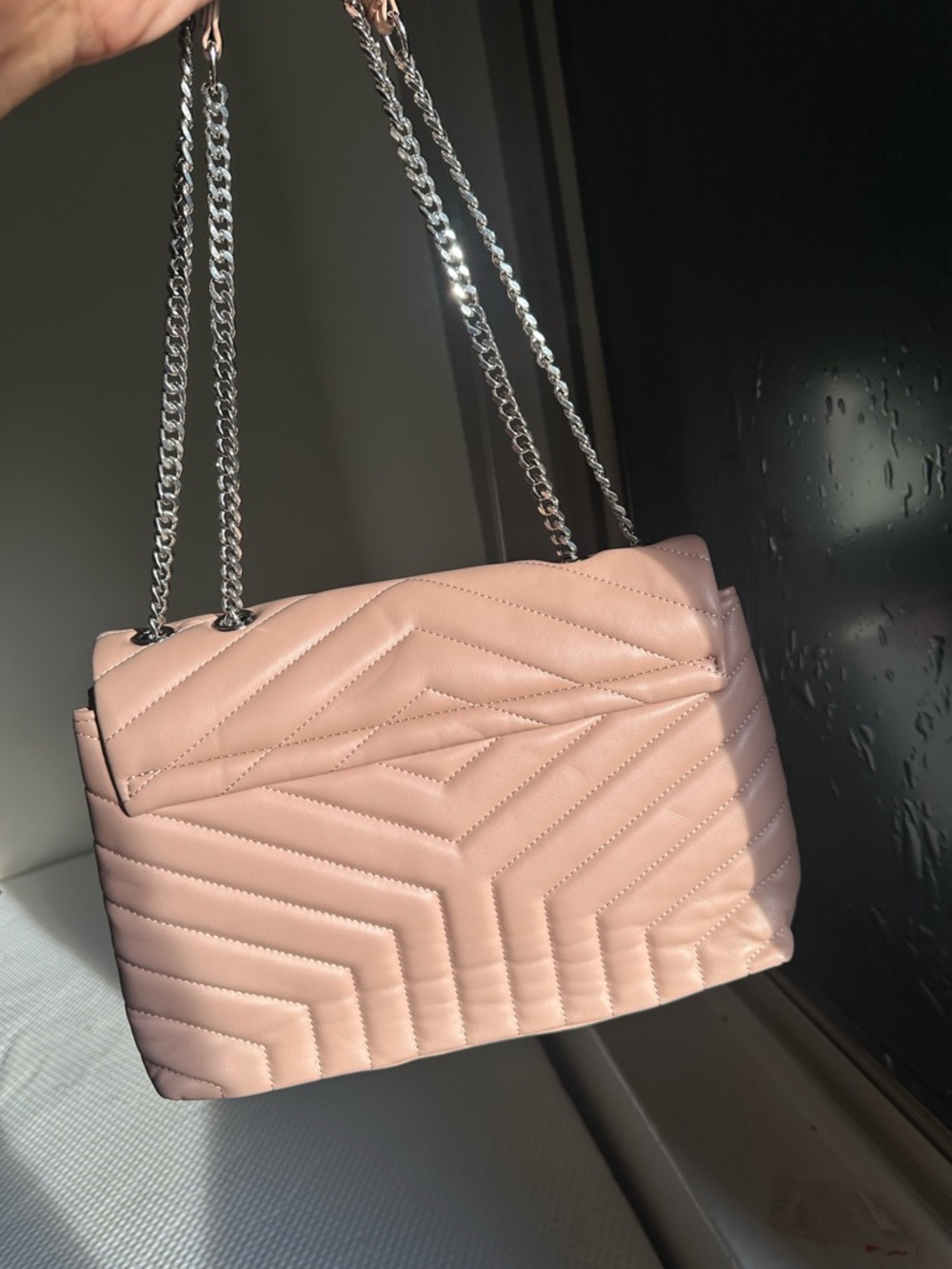Saint Laurent Chevron Quilted Shoulder Bag in Pale Pink with Silver Hardware - Picture 2 of 8